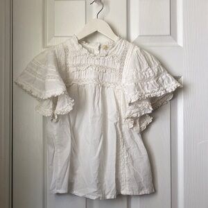 Boden White Ruffled Broderie Lace-Trim Blouse